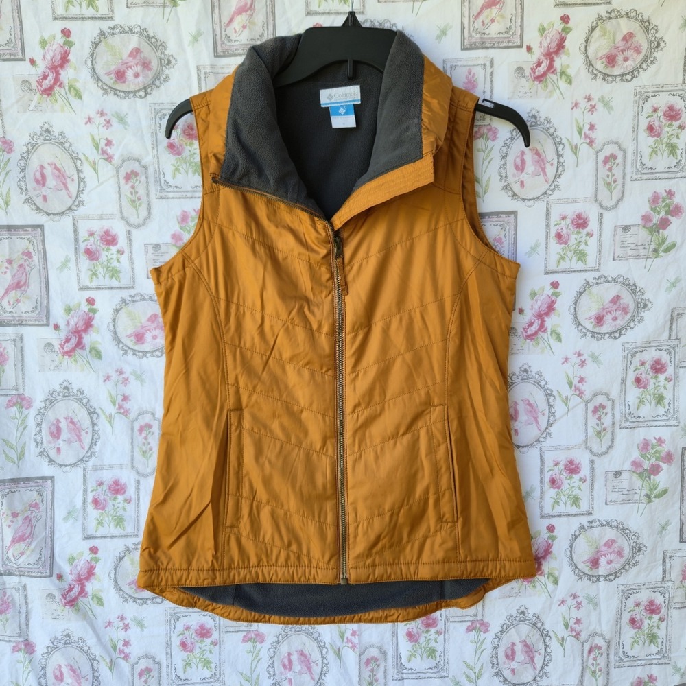 Columbia Women's Mix It Around Vest Small Mustard Orange Fleece Lined‎ Full Zip